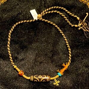 Tibetan DZi Bead Necklace with Brown and Turquoise Accents